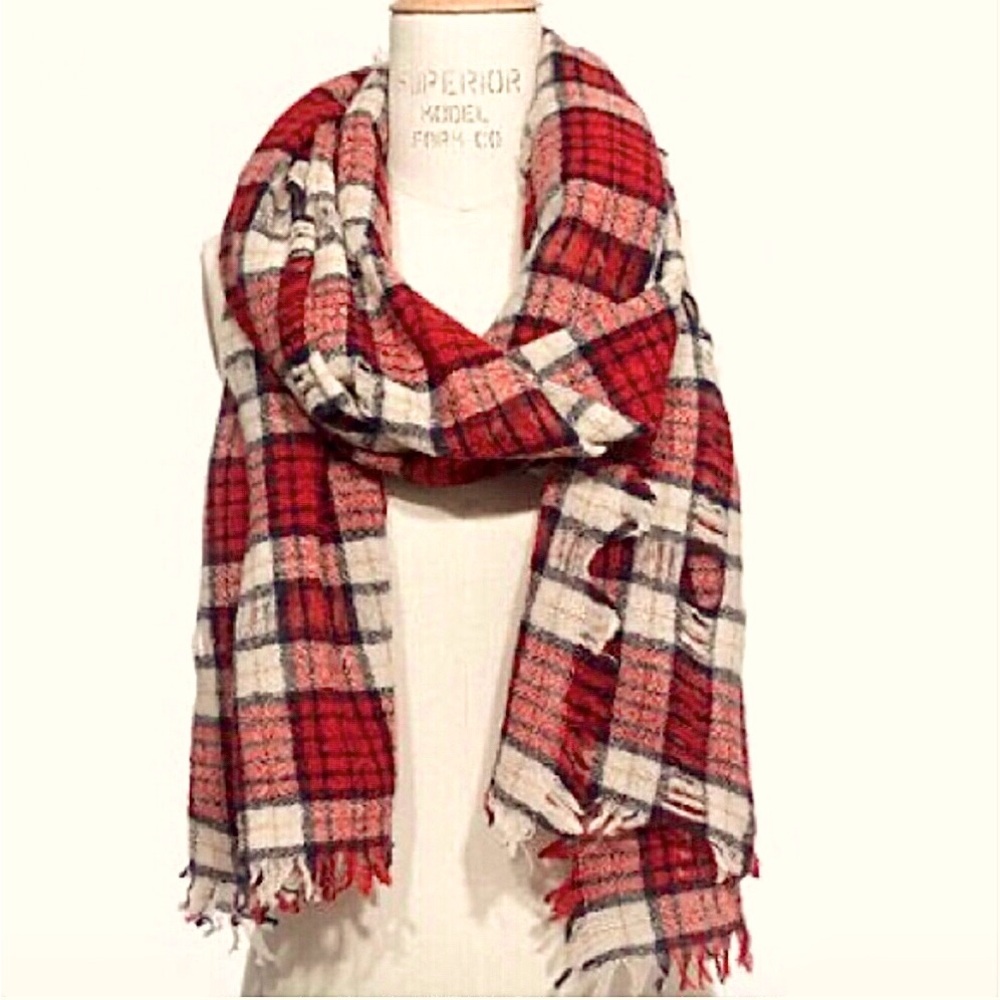 Madewell | Nightglen distressed plaid open weave scarf in red